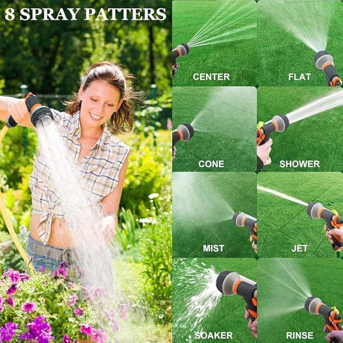 Garden Hose Nozzle,Heavy Duty Water Nozzle with 8 Adjustable Pattern High Pressure, Hose Nozzle for Garden Watering Plant Cars Pets Showering
