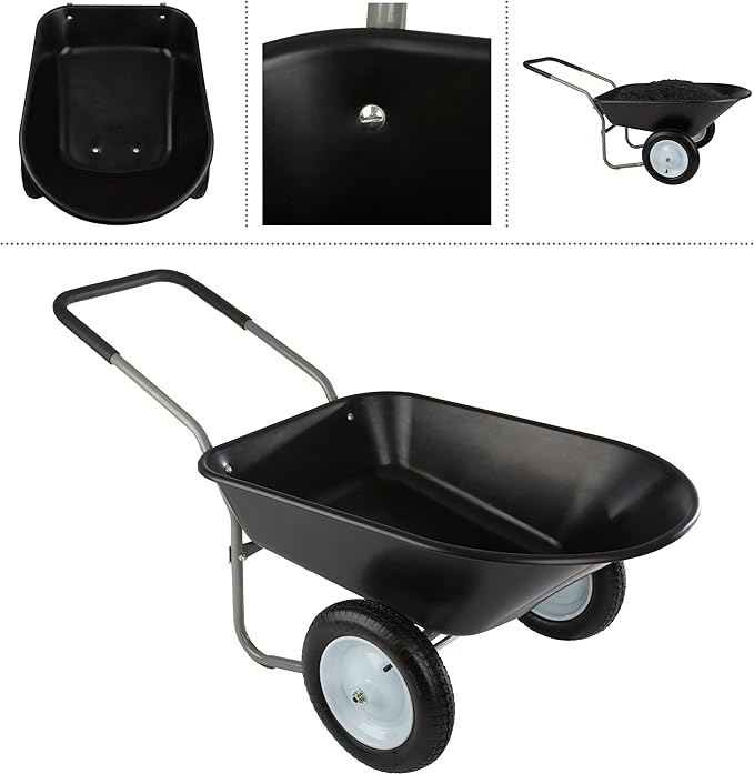 Wheelbarrow - 2-Wheel Garden Cart with 300lb Weight Capacity and Padded Handle - Wheelbarrows for Landscaping and Lawn Care by Pure Garden (Black)