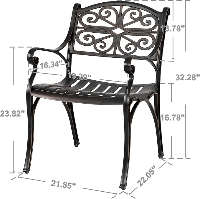NUU GARDEN Patio Dining Chairs Set of 2, Cast Aluminum Outdoor Chairs with Armrests, Bistro Patio Chairs for Garden Lawn Porch Backyard Poolside, Black with Gold Painted Edges