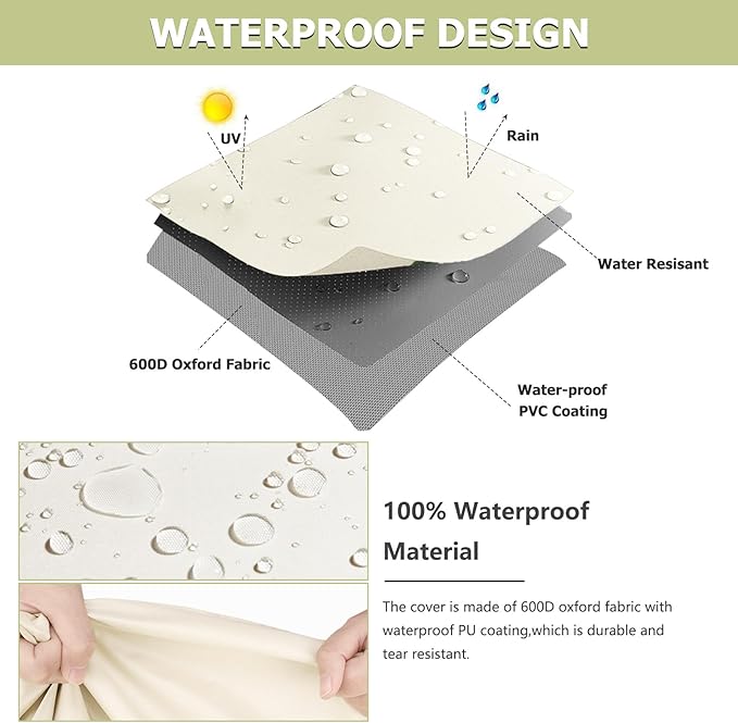 Outdoor Coffee Table Cover 42 W x 26 D x 16 H Inches,600D Heavy Duty Waterproof Outdoor Table Cover,Patio Rectangle Table Covers ,Beige