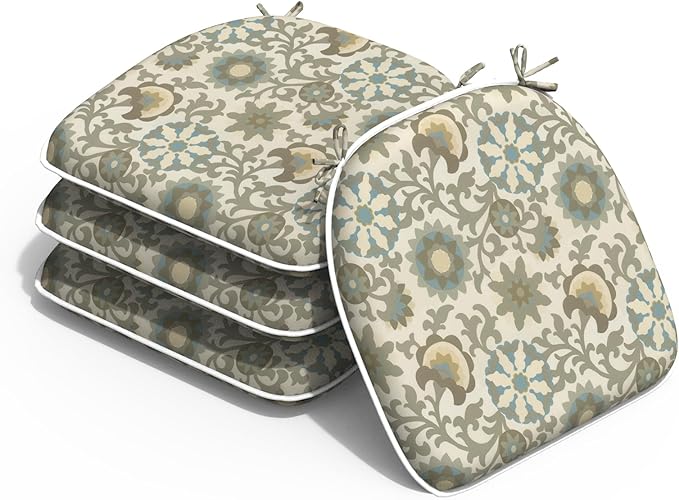 Outdoor 16"x17" Chair Pads Set of 4, Water Resistant Patio Chair Cushions with Ties, Seat Cushions for Home Garden Furniture Decoration, Floral Symphony‌