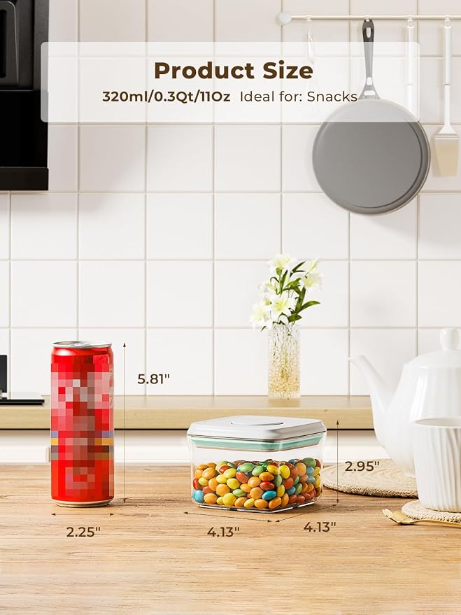 Small Airtight Container, 0.3Qt Mini Snack Jar with Pop-Top Lid