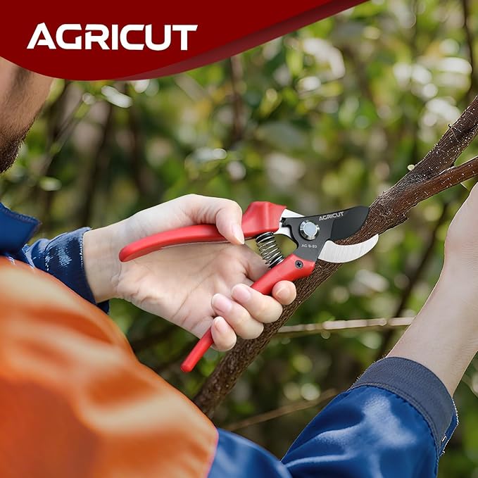AGRICUT Pruning Shears, 7/8-Inch Cut Capacity Hand Clippers, Bypass Pruners, Gardening Scissors with Sharp Steel Blade (Nylon Handle, High Carbon Steel)