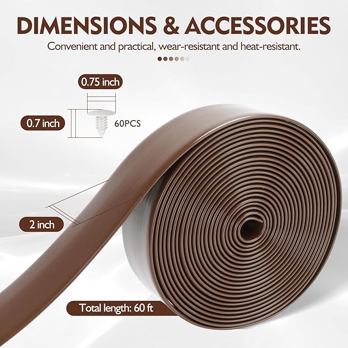 LukLoy 2" Wide 60ft Long Vinyl Straps for Patio Chairs Repair DIY + 60 Rivets, Replacement Straps for Lawn Chairs Patio Garden Balcony Outdoor Lounge Dining Furniture Repair, Brown