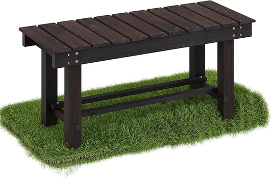 Wood Outdoor Garden Bench, 2-Person Seat 35" Backless Bench, 100% Solid Fir Carbonized Weatherproof Patio Bench,Indoor Bathroom Seat Entryway Shoe Bench for Garden Porch Backyard Pool Balcony (Small)
