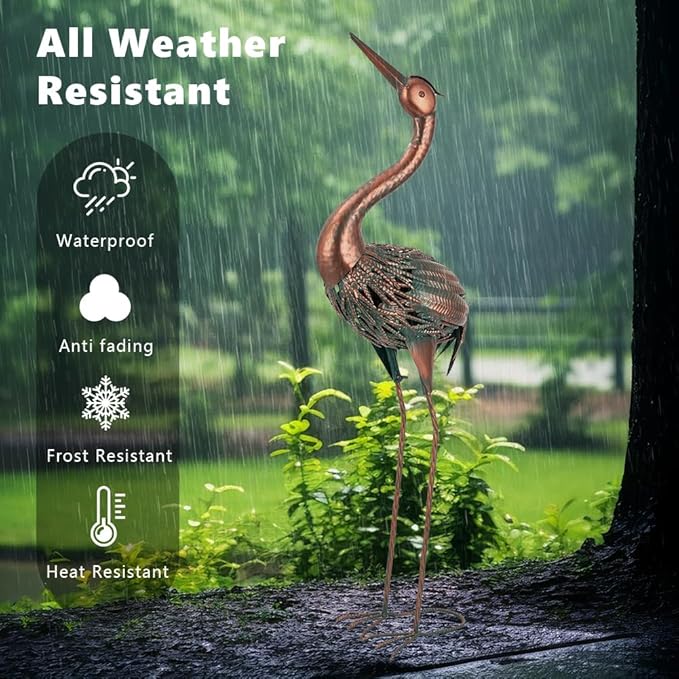 VEWOGARDEN Heron Outdoor Statues Metal Crane Garden Sculptures & Statues for Yard Lawn Patio Pool Outside Decorations, Antique Bronze