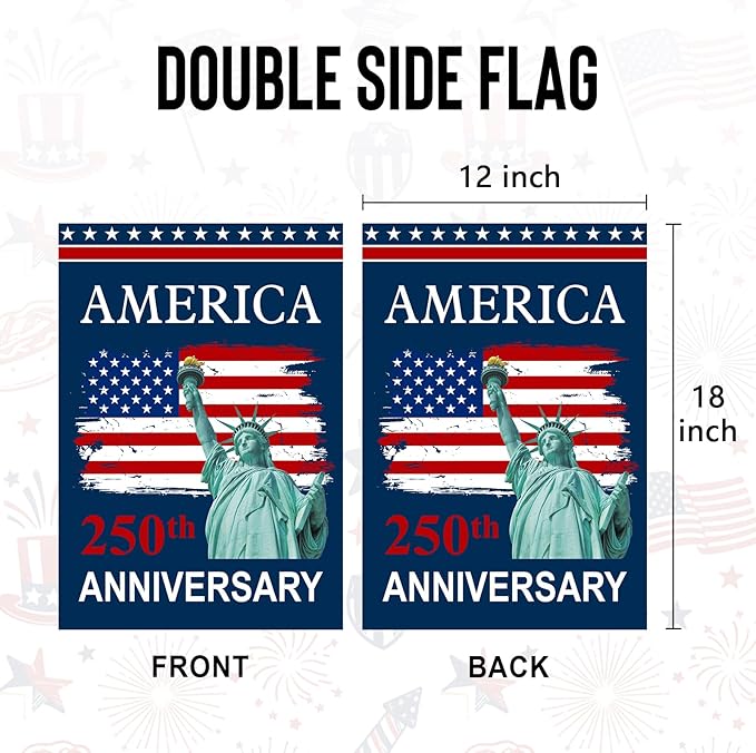 250th Anniversary USA Flag - 12x18 Inch Double Sided Garden Flag, Patriotic Statue of Liberty Flag, 4th of July Decorations Outdoor, 1776-2026 Independence Day Yard Lawn Porch Decor