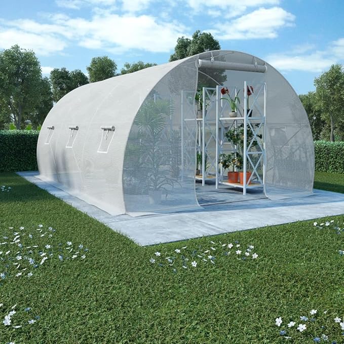 vidaXL Greenhouse, Spacious 145.3 ft² Coverage, Protective & Robust PE Mesh Fabric, Durable Galvanized Steel Frame, with 6 Windows and 1 Door, Ideal for Fruits, Vegetables, and Plants