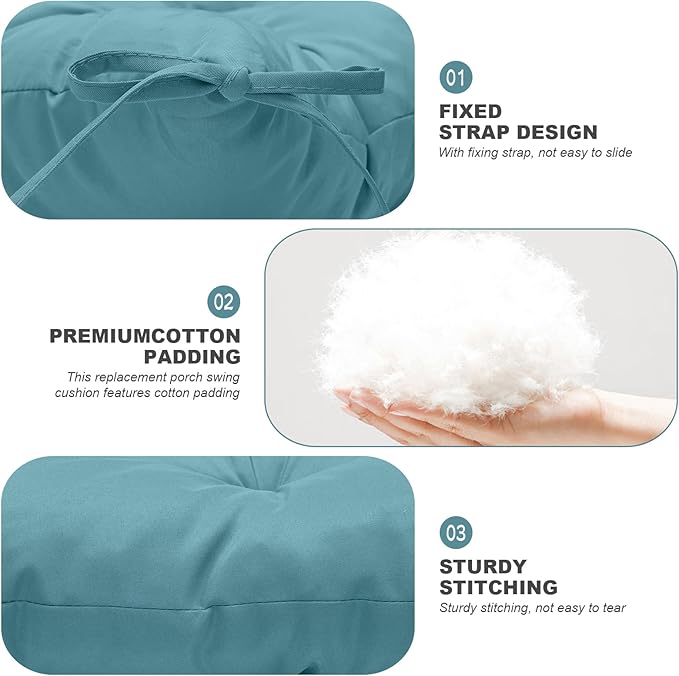 Porch Swing Cushions,Outdoor Cushions 3 Seater Replacement with Backrest, Waterproof Thickened Bench Cushion with Ties for Porch, Patio,Outdoor, Backyard and Garden (Sky Blue 40 * 40 in)