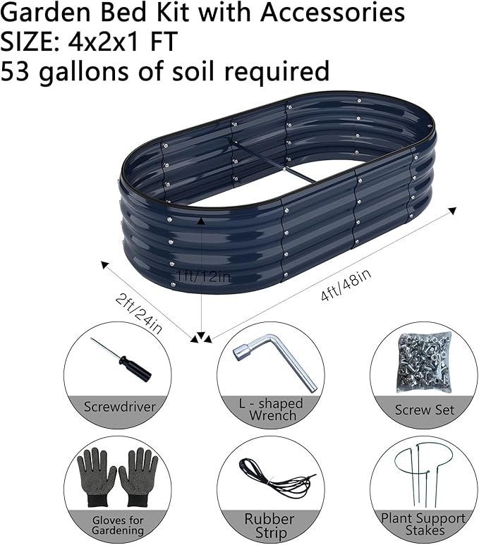 ZFHgarden Galvanized Metal Planter Raised Garden Bed Kit for Gardening Outdoor Garden Box Raised Flower Bed 2PC Blue 4X2X1FT