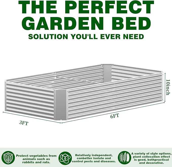 4 Pcs 6 x 3 FT Galvanized Steel Raised Garden Bed – Heavy-Duty Outdoor Planter Box, Easy to Install & Clean, Perfect for Vegetables, Herbs, and Flowers
