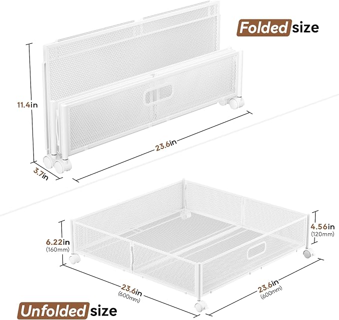 PHINOX Under Bed Storage with Wheels & Handle,Metal,Large,4 Pack,White