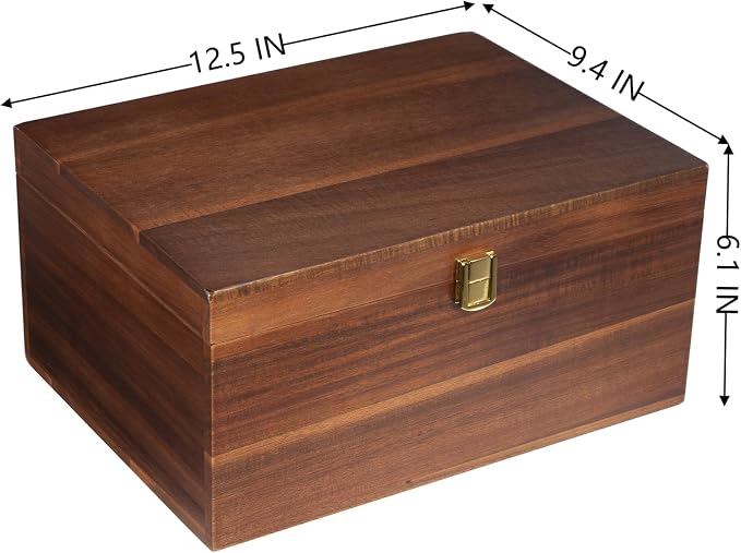 Large Wooden Keepsake Box - Wood Storage Box Decorative Boxes with Lid for Storing Keepsake Memory Gift, 12.5 IN Decorative Boxes for Home Decor-WB004-240303 (brown, 12.5 x 9.4 x 6.1 IN)