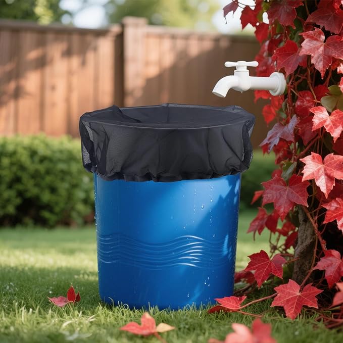 2pcs Rain Barrel Covers, 24" Fine Mesh Water Collection Bucket Filter Covers with Drawstring Rain Barrel Screen Net for Outdoor Garden Use, Prevents Leaves & Debris