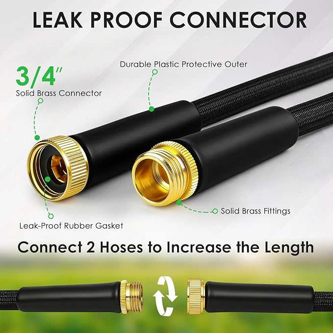 Garden Hose 100 FT, Non-Expanding Lightweight Water Hose with 10 Function Nozzle, Flexible, Kink Free, Wear-Resistant Fabric Leak Proof Garden Hoses for Outdoor, Yard, Lawn, Car, Marine, RV, Pet Bath