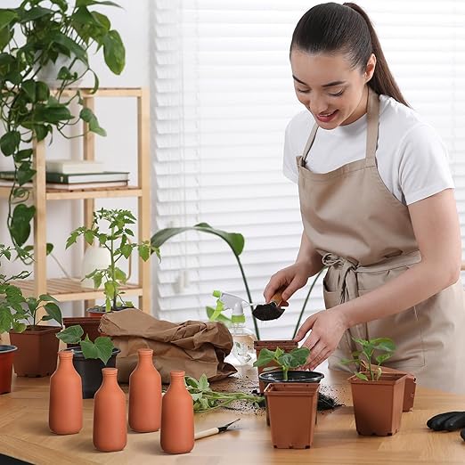 DoubleFill 4 Pcs 18oz Ollas Terracotta Watering Pots Self Watering Planter Insert Terracotta Globes Clay for Outdoor Indoor Garden Plants, Easy to Refill