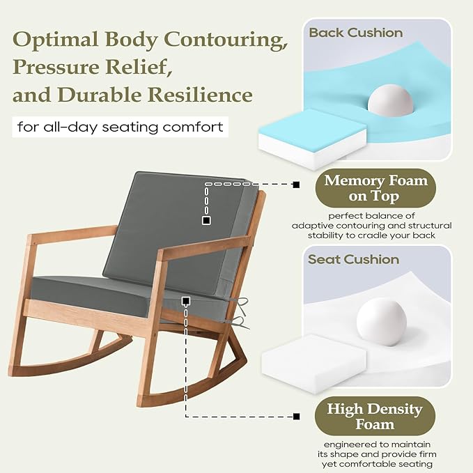 Wellsin Outdoor Deep Seat Patio Cushions, 22 x 22 Waterproof & 3-Year Fade Resistant Outdoor Cushions with Removable Covers,Ties and Handle for Chair, Sofa, Couch, Dark Grey