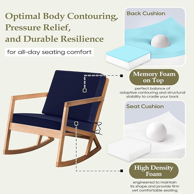 Wellsin Outdoor Deep Seat Patio Cushions, 24 x 24 Waterproof & 3-Year Fade Resistant Outdoor Cushions with Removable Covers,Ties and Handle for Chair, Sofa, Couch, Navy