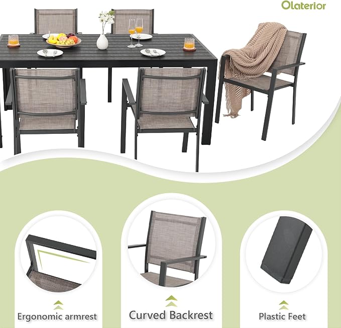 Patio Dining Chairs, All-Weather High-Resilience Textilene Outdoor Dining Chair Set of 2, Heavy-Duty Stackable Minimalist Outdoor Chairs with Armrest, Patio Chairs for Lawn Deck Pool, Brown