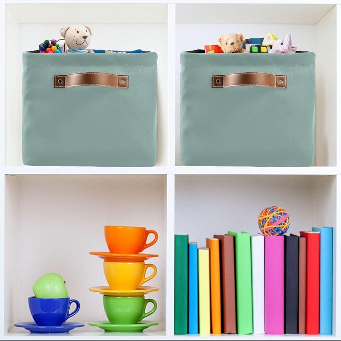 Hello Fall Pumpkin Turquoise Storage Basket with Waterproof Liner and PU Handles Autumn Aqua Blue Storage Bins Boxes 14.2" Collapsible Decorative Organizer Baskets for Bedroom Closet Office 1 Pack