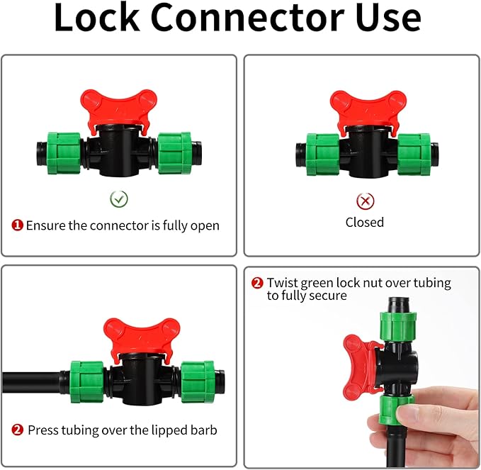 Tondiamo Drip Irrigation Shut off Valve 1/2 Inch Universal Drip Irrigation Tubing Coupling Valve Connector Locking Fitting Compatible with 16 to 17 mm Drip Tape Tubing Sprinkler System (24 Pieces)