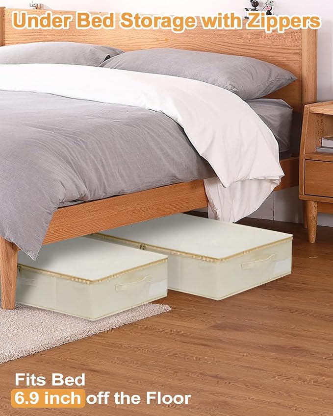 punemi Sturdy Under Bed Wedding Dress Storage Box, 3Pack, Beige