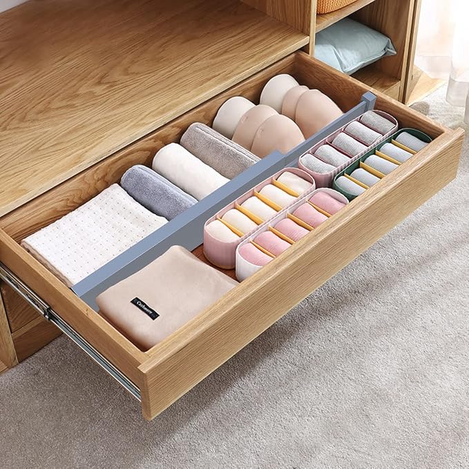 ANTOWIN Bamboo Drawer Dividers Organizers, Expandable Drawer Separators Splitter,17-22 inches Long Adjustable Spring-loaded Organizer for Large Utensil, Clothes, Tools Drawers (Grey)