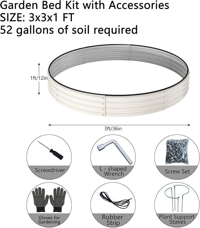 ZFHgarden Galvanized Metal Planter Round Raised Garden Bed Kit for Gardening Outdoor，3x3x1ft 2PC Grow Garden Box Raised Flower Bed，Round Galvanized Planter Outdoor Large Metal Fire Pit Ring White