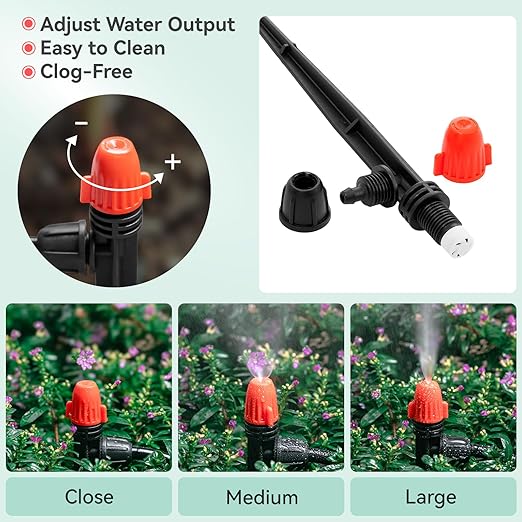1/4" Drip Irrigation Emitters: 30 Pack Mist Drip Emitter with Lock Barbed Adjustable Drippers for 1/4 inch Tubing Drip Irrigation Parts for Garden Drip Irrigation System