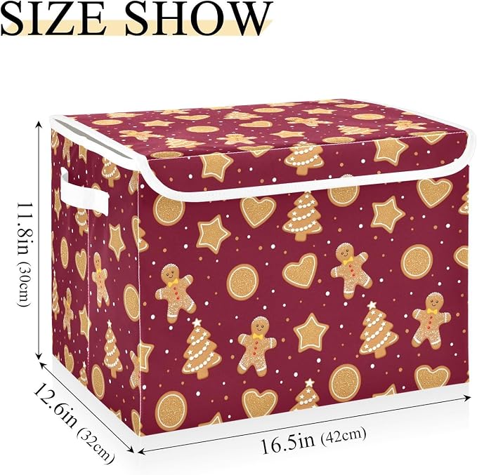 senya Christmas Baskets Collapsible Storage Bins with Lids, Christmas Gingerbread Cookies Storage Boxes Clothes Baskets for Organizing