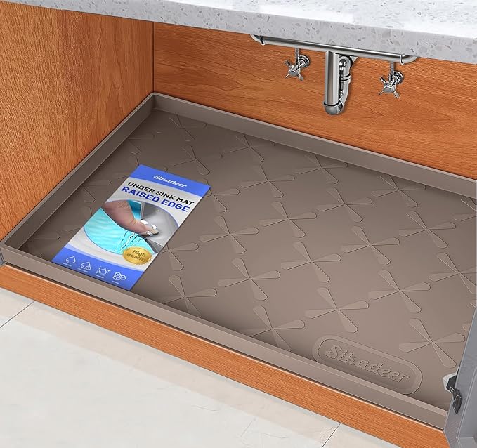 SIKADEER Waterproof Under Sink Mat 34" x 19" Cabinet Protector Silicone Mat | Heavy Duty Deep Drip Tray, Extra Thick Non Slip Liner for Kitchen & Bathroom, Pets, Organizer, Storage, Boots, Home Essential