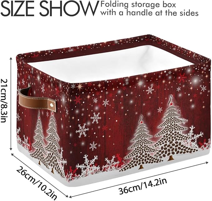 Christmas Tree Red Storage Basket Fabric Laundry Baskets Winter Snowflake Snowman Xmas Storage Boxes Organizer Bag for Baby Cloth Dog Toy Book Storage Cubes Shelf Closet Bins 16×12×8 Inches