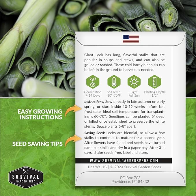 Survival Garden Seeds Giant Leek Seed for Planting - 3 Packets with Instructions to Plant and Grow Enormous Leeks in Your Home Vegetable Garden - Non-GMO Heirloom