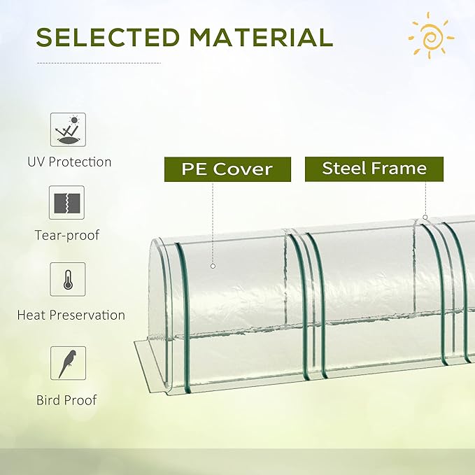 Season Extender Mini Greenhouse 10' x 3' Tunnel, with Roll-Up Zippered Doors & Clear UV Cover on Steel Frame, for Early Start and Late Harvest Gardening