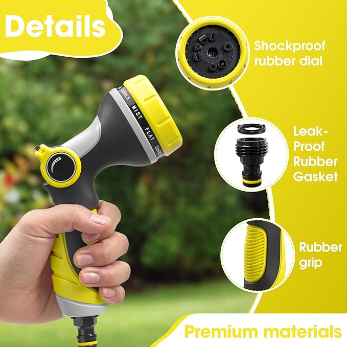Garden Hose Nozzle,Hose Spray Nozzle with Adjustable 10 Watering Patterns,Slip Resistant High Pressure Water Hose Nozzle Sprayer for Plants & Lawns Watering,Car Washing and Pet Showering
