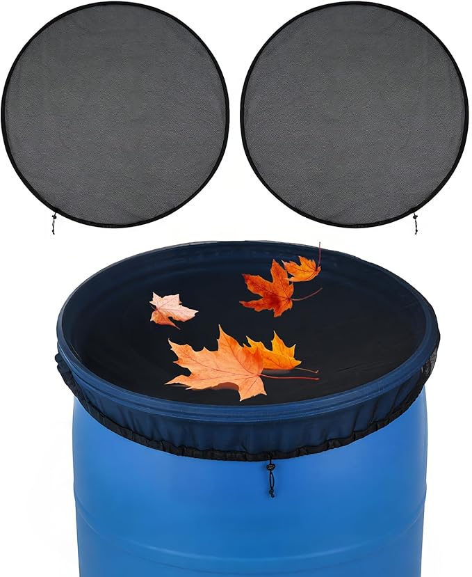 2 Packs Mesh Covers for Rain Barrels 39’’ Rain Barrel Netting with Drawstring Water Collection Buckets Covers for Preventing Fallen Leaves Outdoor Garden