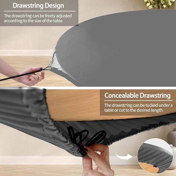 Fitted Dark Grey Black Round Tablecloth for 45-54" Tables Modern Non Slip Water Resistant Table Covers Spring Autumn Outdoor Garden Essential College Dorm Things Apartment Kit