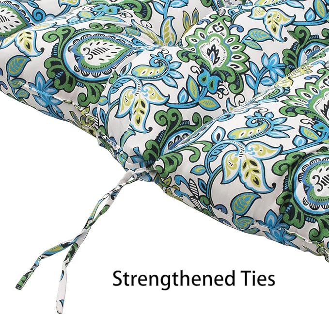 Magpie Fabrics Indoor Outdoor Tufted High Back Chair Cushion Set of 2, Waterproof All-Weather Deep Seating Rocking Chair Patio Garden Chaise Lounge Sun Lounger Chair Cushions(Botanical Blue Green)