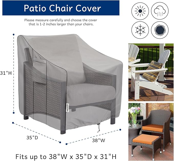 Patio Chair Covers Waterproof, Heavy Duty Outdoor Furniture Covers Fits up to 38W x 35D x 31H inches -2 Pack