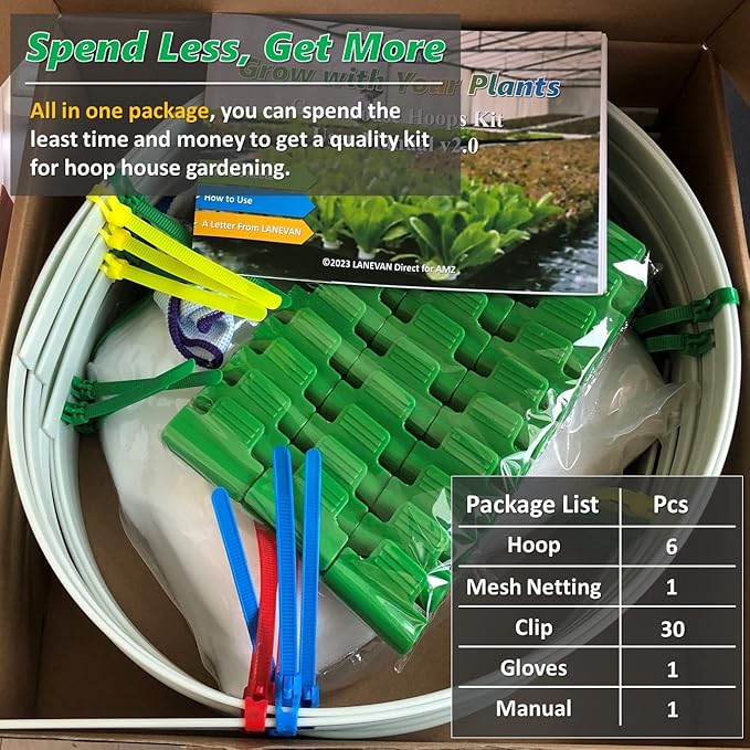 Garden Mesh Netting Kit, Super Bendable Fiberglass Greenhouse Hoops with Ultra-Fine Pest Barrier for 2-4ft Wide Raised Beds, Weather Resistant Grow Tunnel for Planting Row Protection