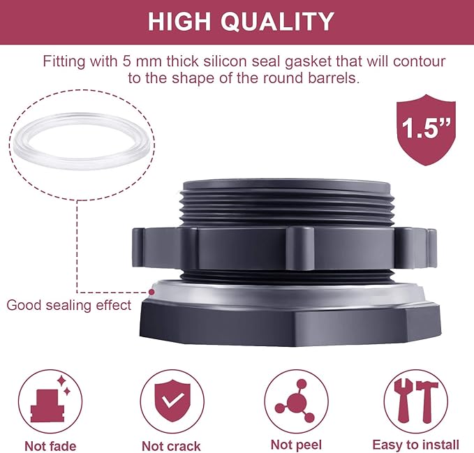 Outus 2 Pieces 1.5 Inch PVC Bulkhead Fitting for Rain Barrels, Aquariums, Water Barrel, Water Tanks, Bucket, Ponds, Pools