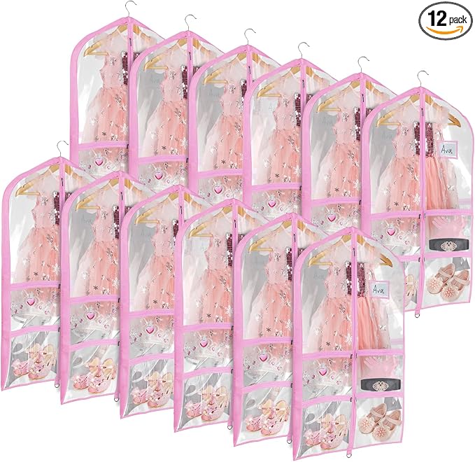 Univivi 40 Inch Dance Costume Garment Bags for Dancers, Clear Pink, 12 Pack