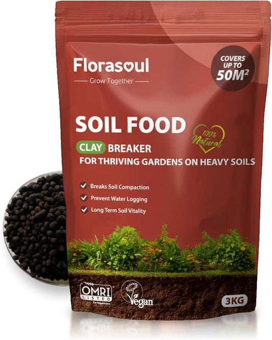 Florasoul® Clay Breaker Soil Amendment (6.6 lbs) – Revitalize Heavy Clay & Compacted Soil – Plant-Based & Vegan Formula – Enhances Drainage & Aeration – for Gardens, Lawns & Flower Beds