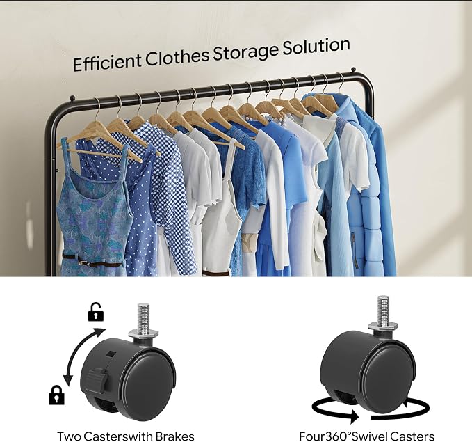 Simple Trending Clothing Rack for Hanging clothes, Portable Garment Rack with Bottom Shelf, Metal Clothes Rack on Wheels for Bedroom, Laundry Room, Black (Pack of 6)