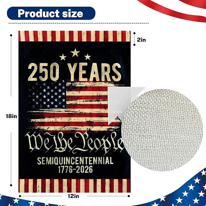 250 Anniversary Usa Garden Flags for Outside,250 Anniversary USA Flag with Stars Stripes 1776-2026,250th Anniversary America Semiquincentennial Commemorative Patriotic 4th of July Decorations Yard Sign Double-Sided Garden Flag Waterproof 250 Year Ameri...