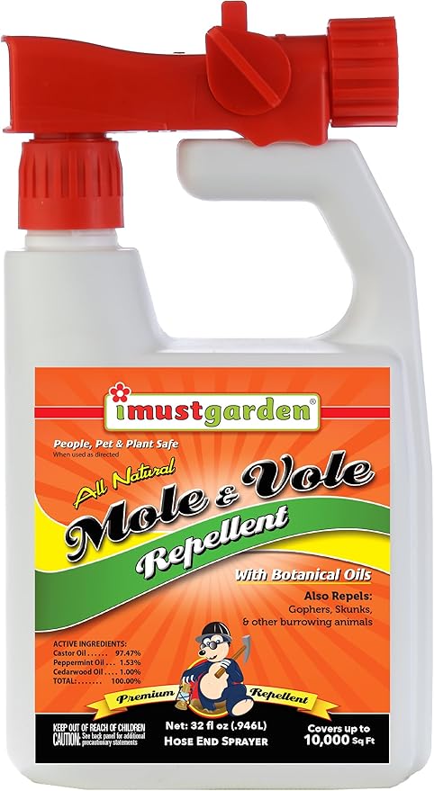 I Must Garden Mole & Vole Repellent Hose End Concentrate: Professional Strength – Twice The Coverage – All Natural Ingredients – 32oz