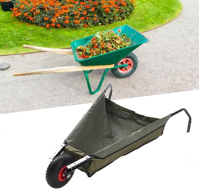 Collapsible Garden Wheelbarrow, Large Capacity Foldable Yard Cart with 10 Inch Pneumatic Wheels and Steel Frame, for Moving Grass Weeds Bark Soil, Collapsible Wheelbarrow