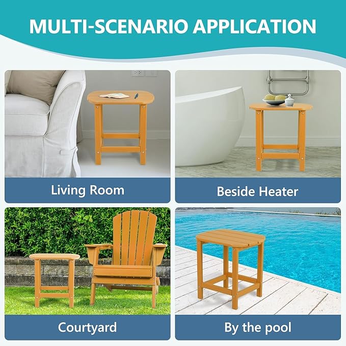 Outdoor Adirondack HDPE Side Table, Wooden Textured, Set for Patio, Garden, Porch, Pool Composite Patio, Backyard, Bathroom and Indoor, Maintenance & Weather Resistant