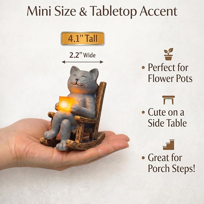 Lyeasw Cat Solar Garden Statues - Outdoor Decor for Patio, Lawn, Yard, Porch- Miniature Cute Cat Outdoor Figurine with LED Lights - Housewarming Birthday for Women, Mom, Cat Lovers