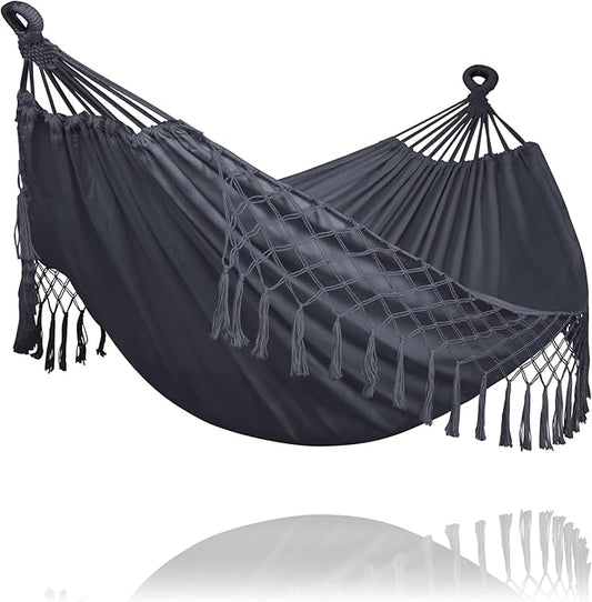 SUNCREAT Hammocks Outdoor Camping Double Hammock with Tassel, Fabric Hammock for Backyard, Dark Gray